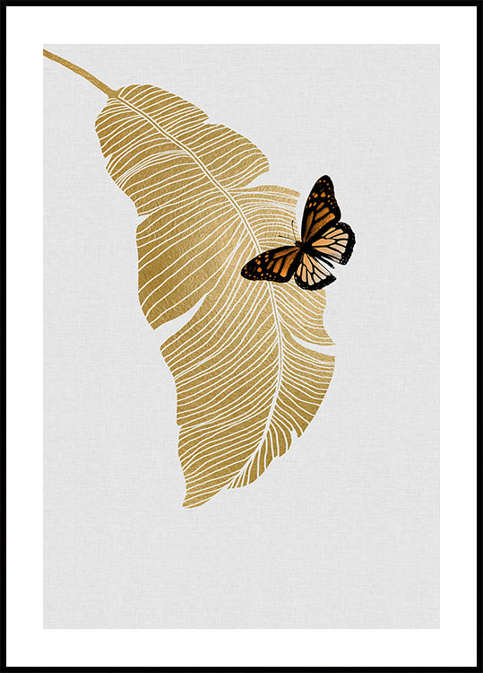 Mariposa y hoja de palma Póster