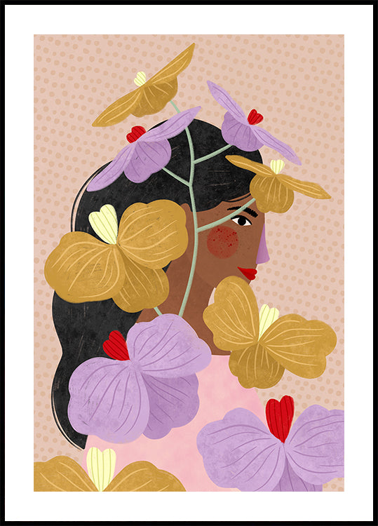 Escondido detrás de flores amarillas y moradas Póster