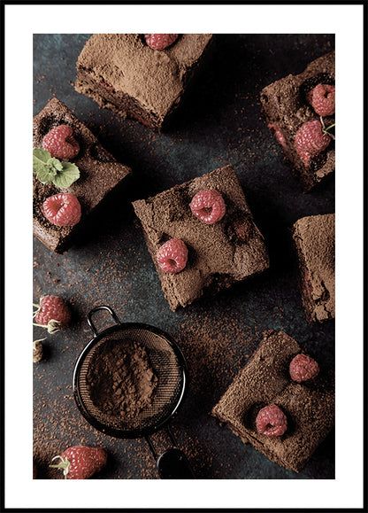 Póster de brownies de chocolate y frambuesa decadentes