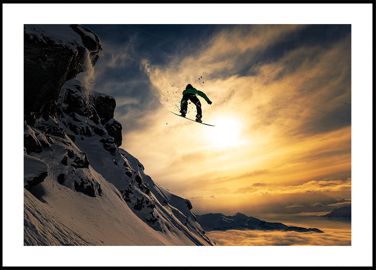 Snowboard al atardecer Póster