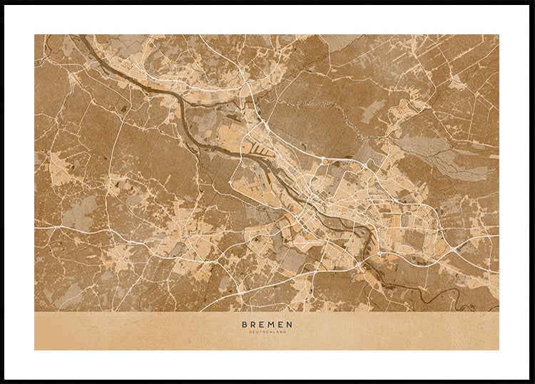 Mapa vintage sepia de Bremen Alemania (NUEVO)