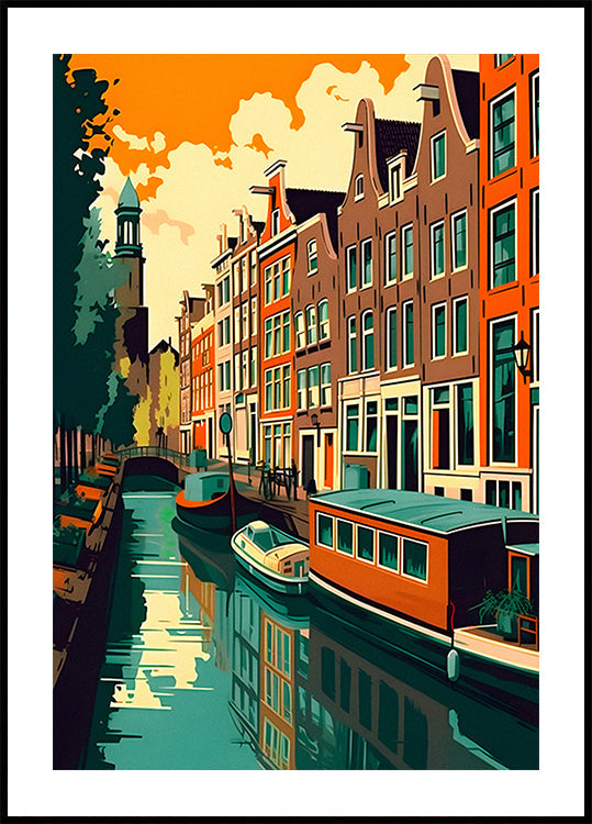Casa del canal de Amsterdam Póster