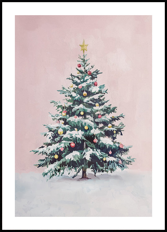 Póster Árbol de Navidad cubierto de nieve