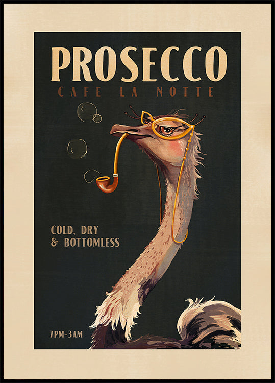 Arte de pared Art Déco Prosecco de un avestruz Póster