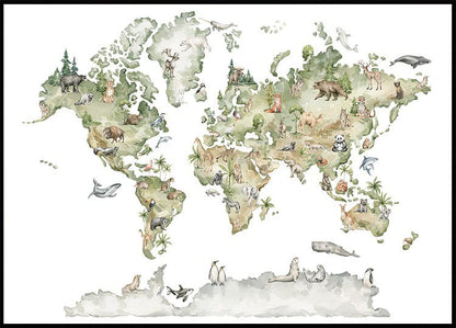 Póster del mapa del mundo animal