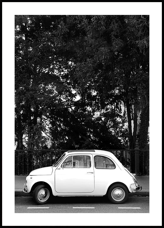 Póster Mini coche en blanco y negro