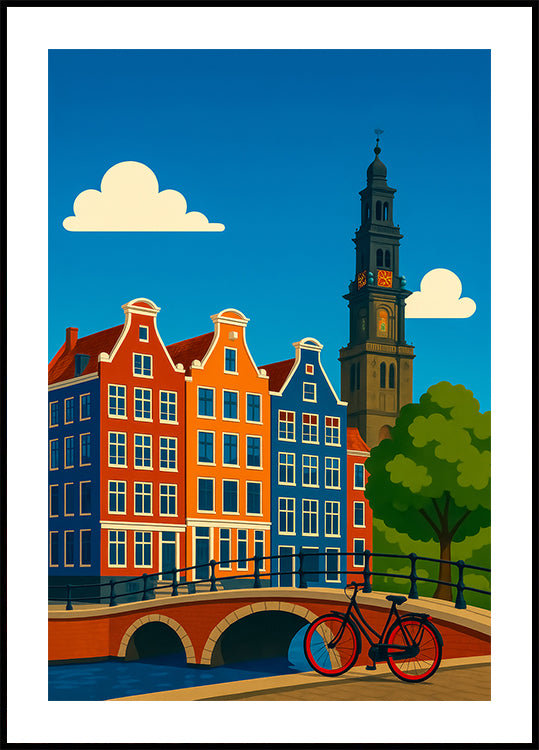 Canal de Ámsterdam y bicicleta Póster