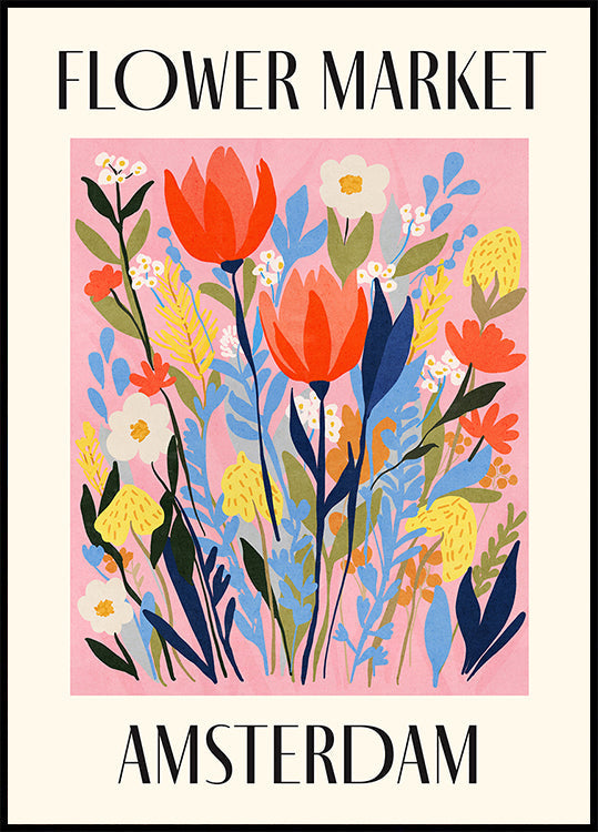 Póster Mercado de flores Amsterdam Países Bajos