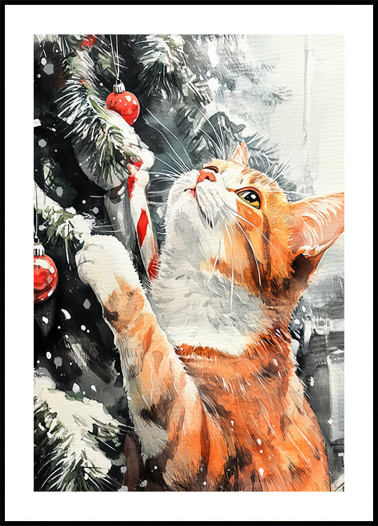 A los gatos les encanta el árbol de Navidad Póster