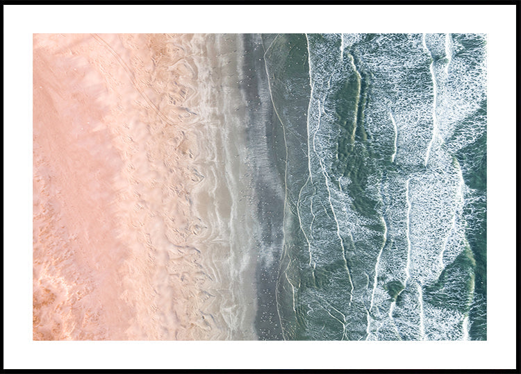 Póster costero rosa y azul.