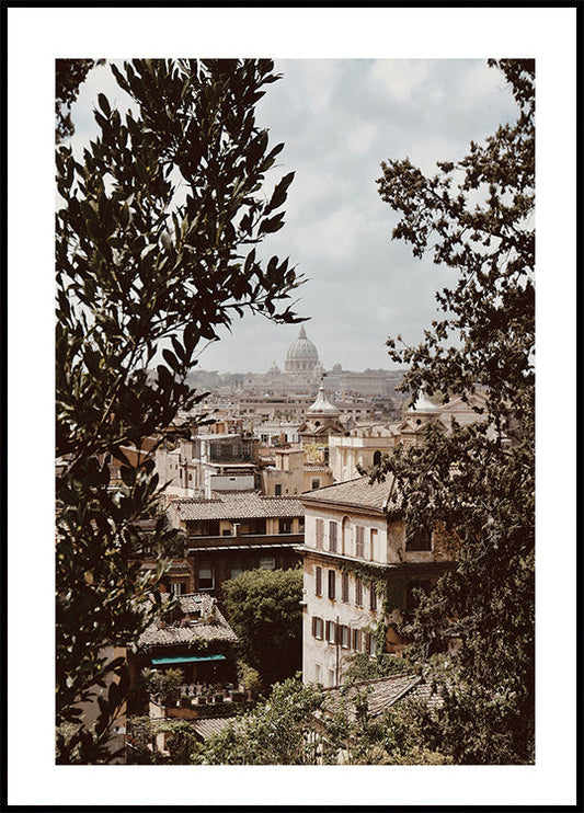 Póster Vista de Roma con la Basílica de San Pedro