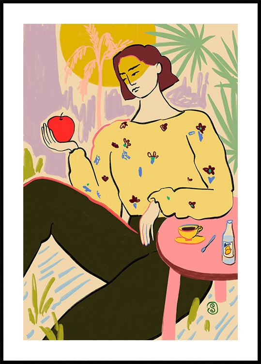 mujer con manzana