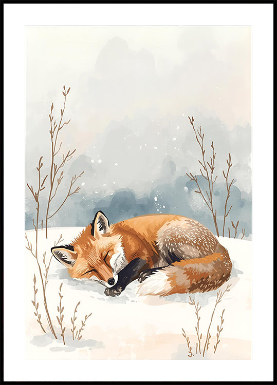 Schlafender Fuchs im Schnee Póster