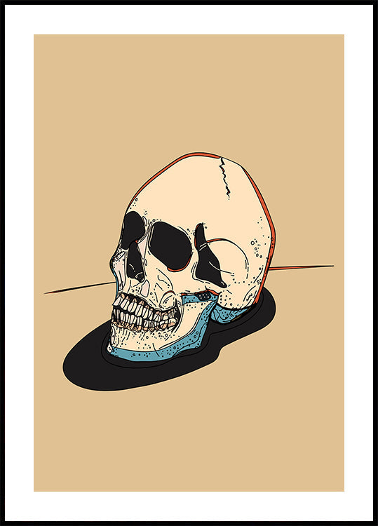 Ilustración de calavera sobre un fondo beige Póster