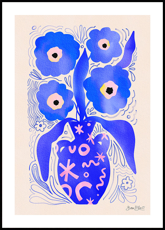 Homenaje a Matisse de flores azules Póster