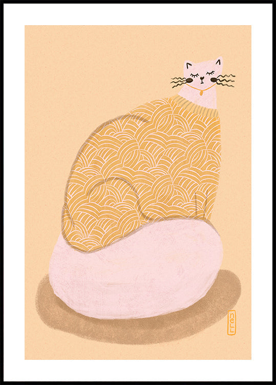 Gato en una ilustración de Jersey amarillo mantequilla Póster