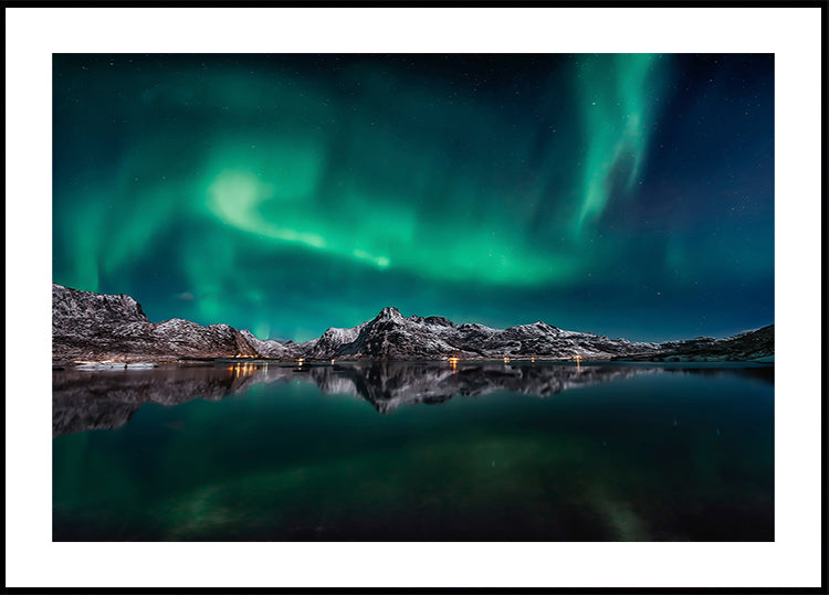 Reflexión de la aurora de Lofoten Póster