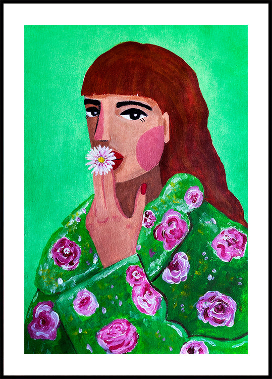 Mujer fumando una flor Póster