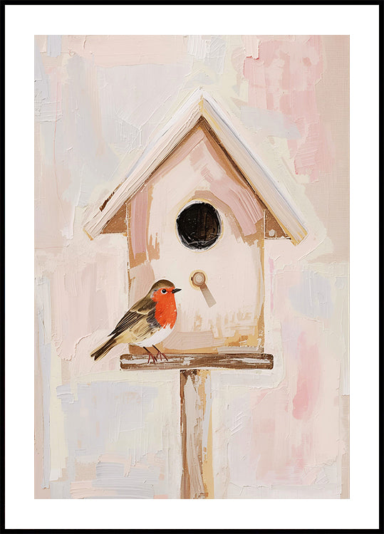 Póster Vogelhaus con Rotkehlchen