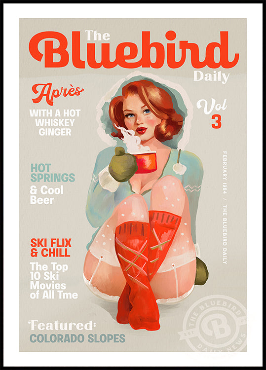 The Bluebird Daily Vintage Pin Up Ski Art Póster