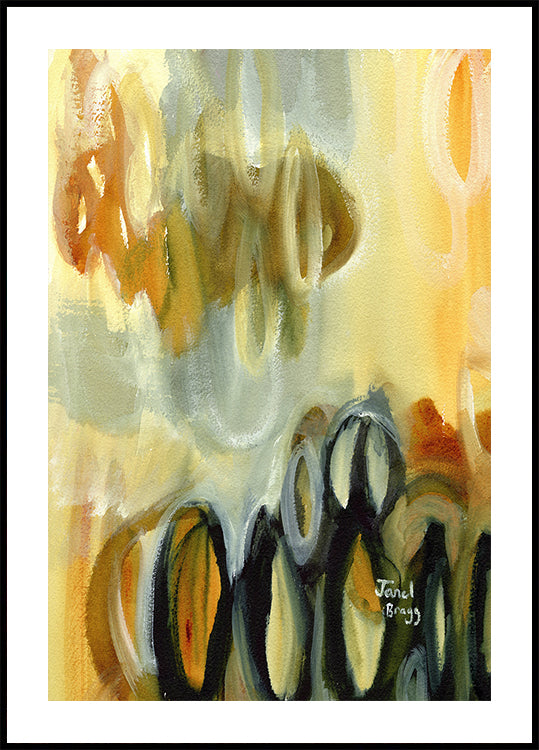 Resumen con óvalos y oro Póster