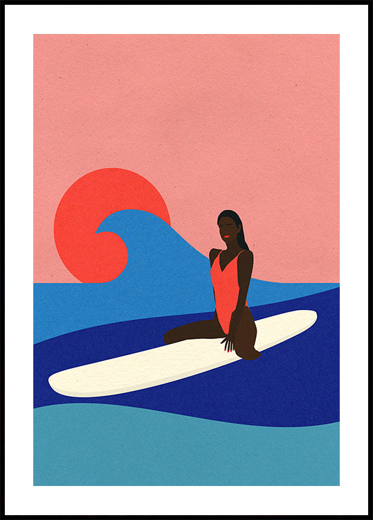 Chica en una tabla de surf Póster
