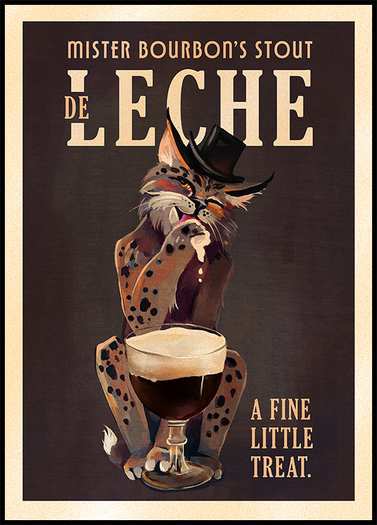 Arte del gato estilo Bourbon De Leche Guinness Póster