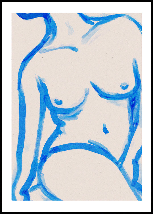 Desnudo De Contorno Azul Póster
