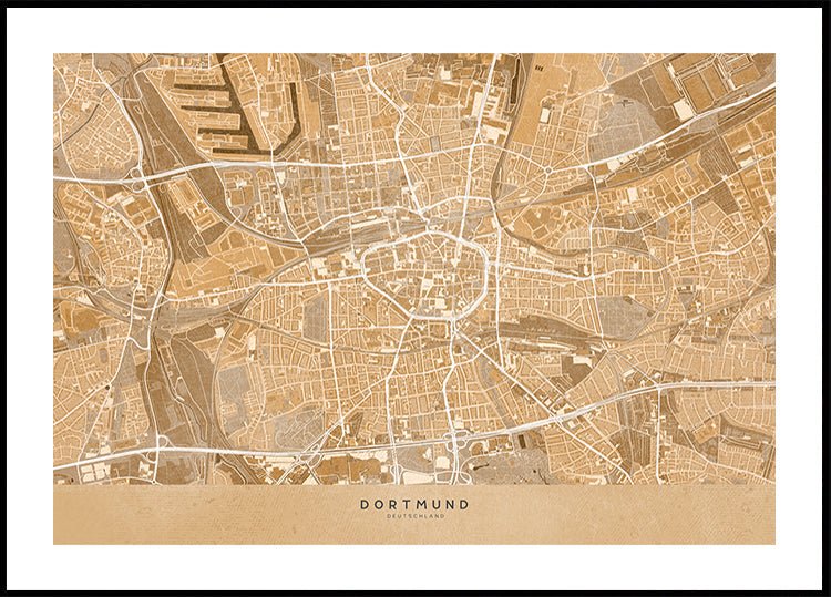Mapa vintage sepia de Dortmund Alemania (NUEVO)
