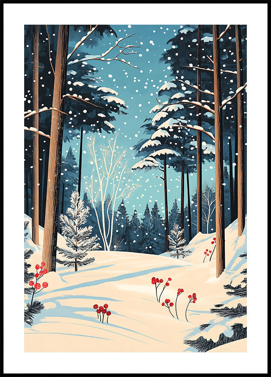 Póster Navidad bosque nevado