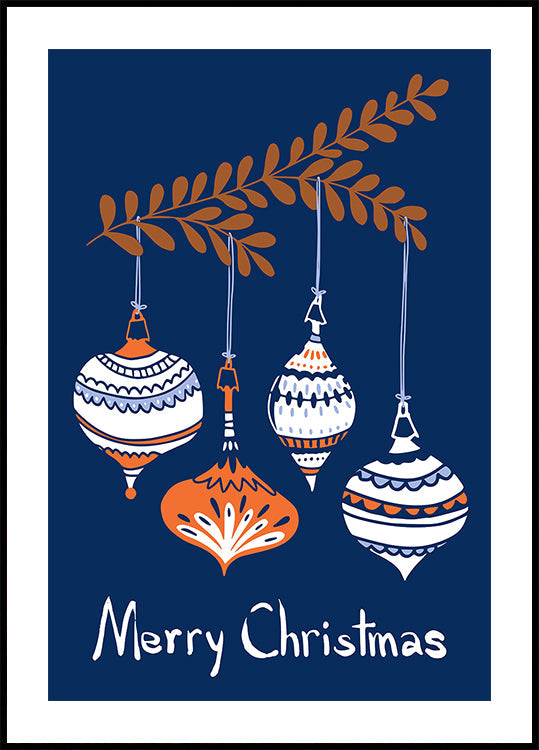 Póster Pequeños adornos navideños alegres azules