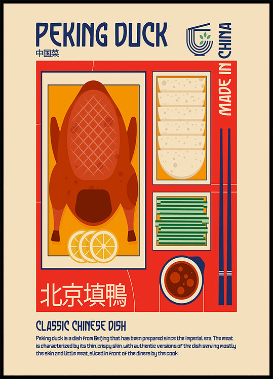 Impresión de comida japonesa de pato pekín Póster