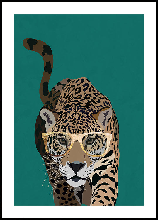 Curioso leopardo verde Póster