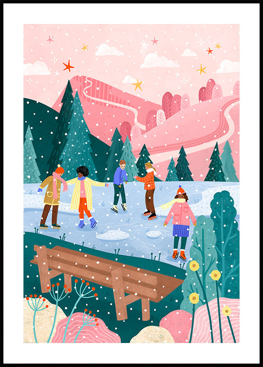 Gente patinando sobre hielo Póster