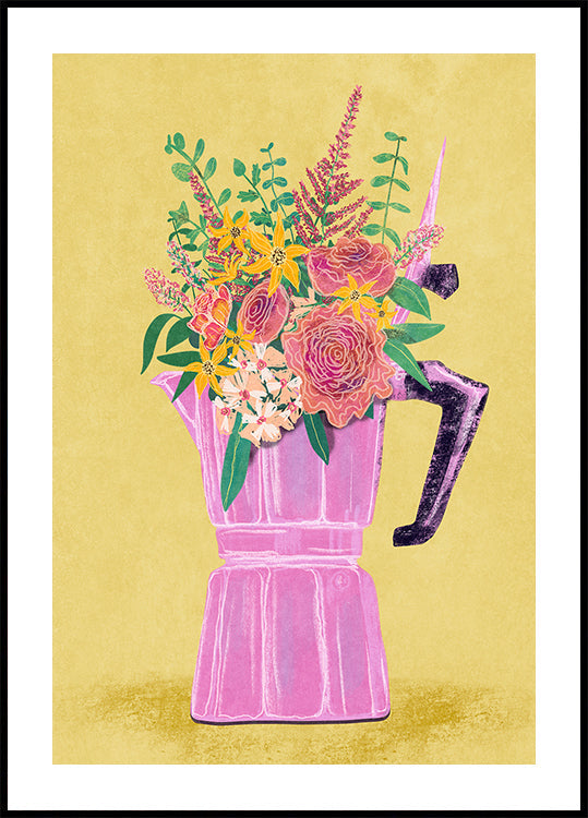 Cafetera espresso con flores