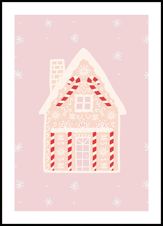 Casa de pan de jengibre rosa Póster