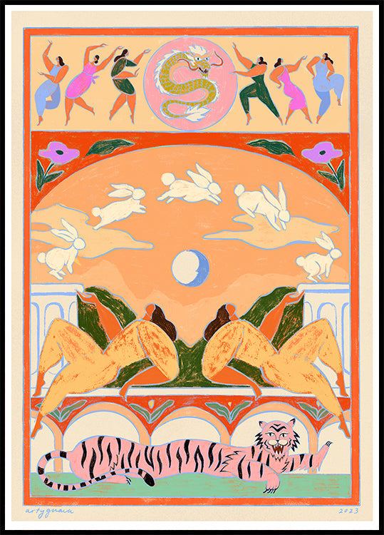 Conejo salta sobre la luna Póster