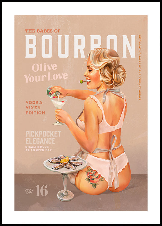 Bourbon Babe Vol 16 Vintage Vodka Martini Pin Up Girl Póster