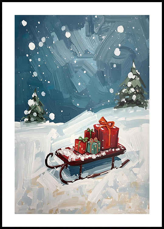 Schlitten mit Geschenken Póster