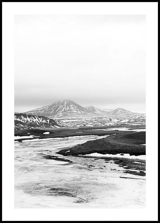 Río congelado Islandia en blanco y negro Póster
