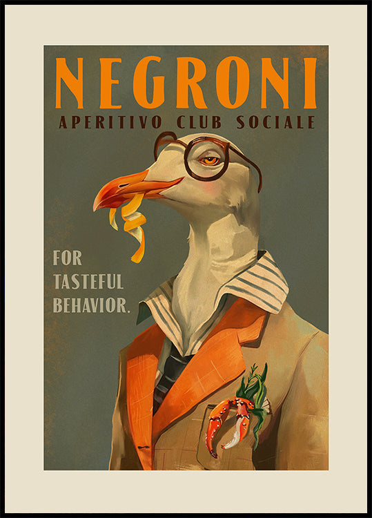 Negroni Art Déco vintage de una gaviota elegante Póster