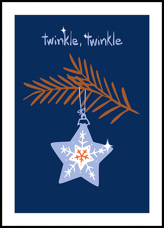 Alegre centelleo estrella de Navidad azul Póster