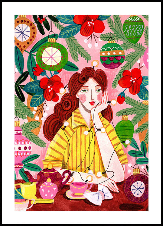 Mujer de Navidad retro Póster