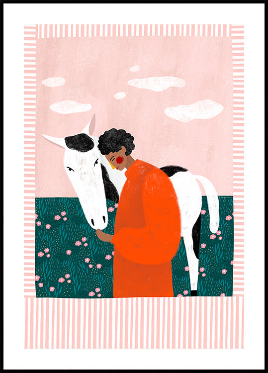 Chica vibrante y caballo