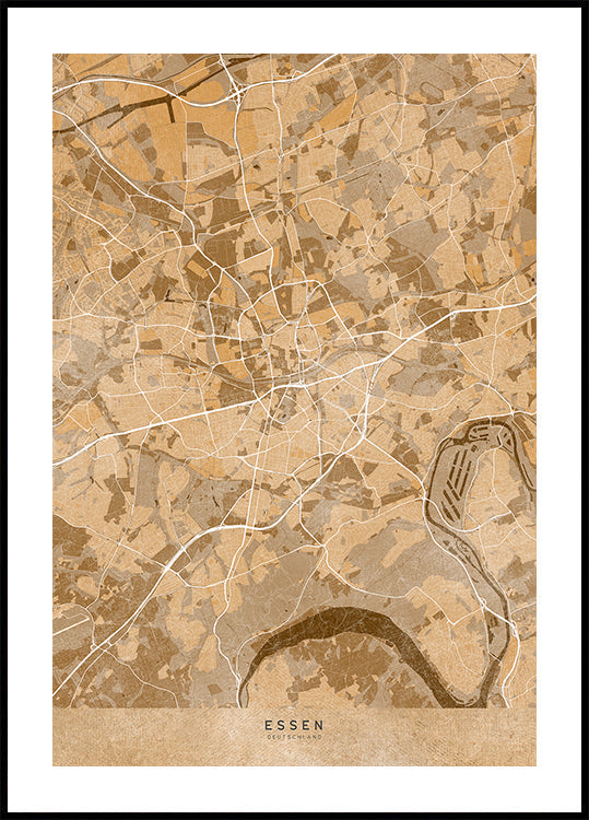 Mapa vintage en sepia del centro de Frankfurt, Alemania (NUEVO)