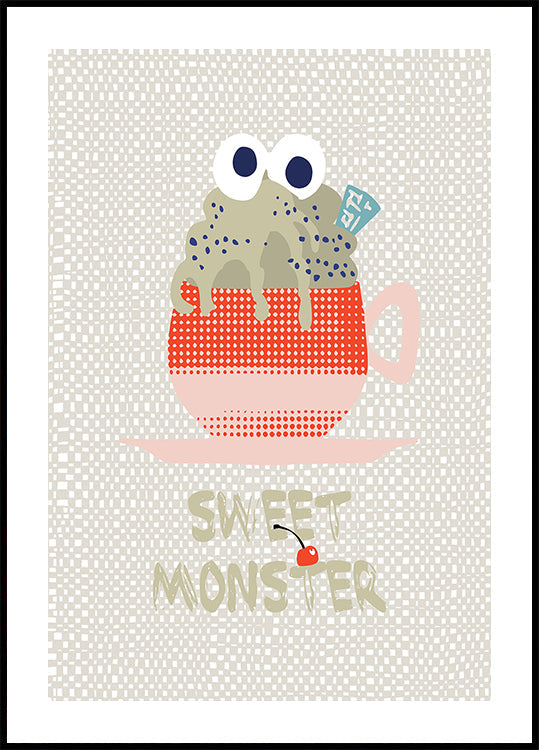 Dulce monstruo cupcake rojo Póster