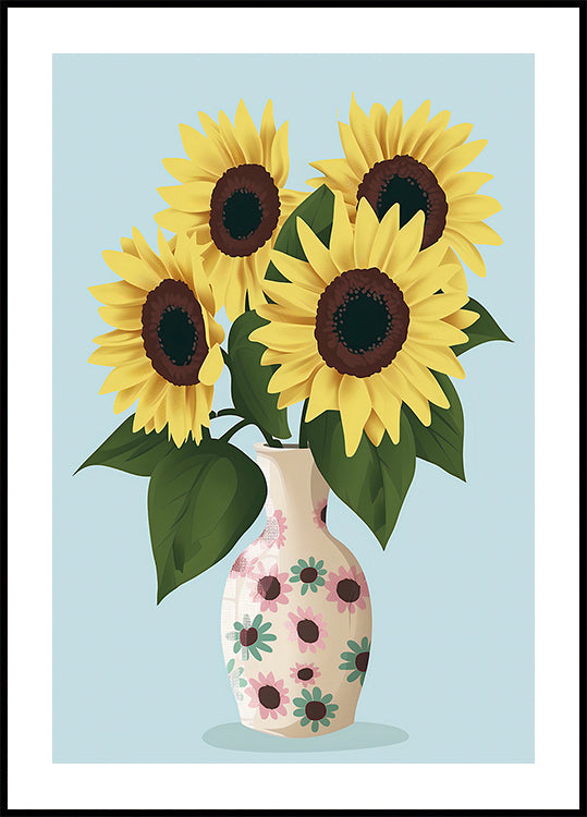 Póster Florero de girasoles