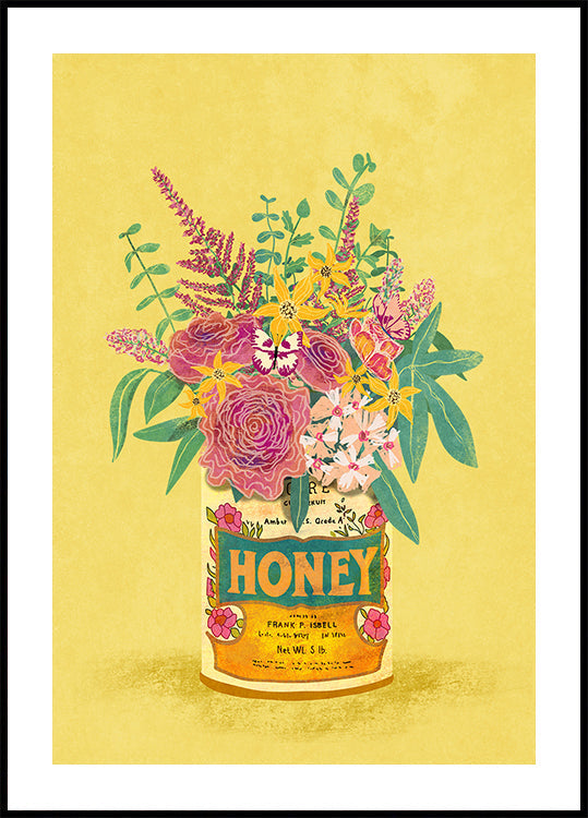 Flores en una lata de miel vintage