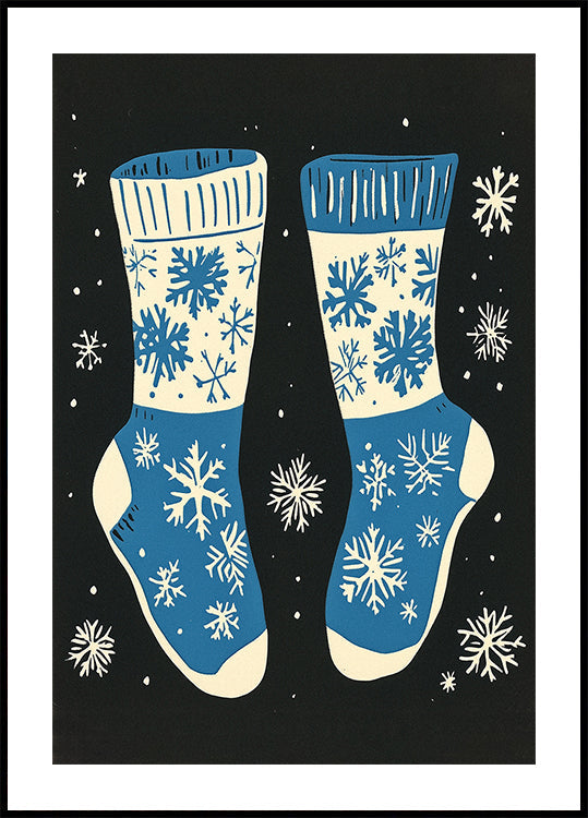 Calcetines Vintage Prendas De Punto Azul Sobre Negro Póster