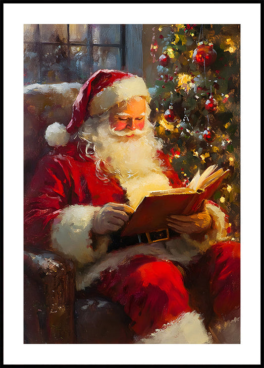 Póster de Papá Noel leyendo un libro